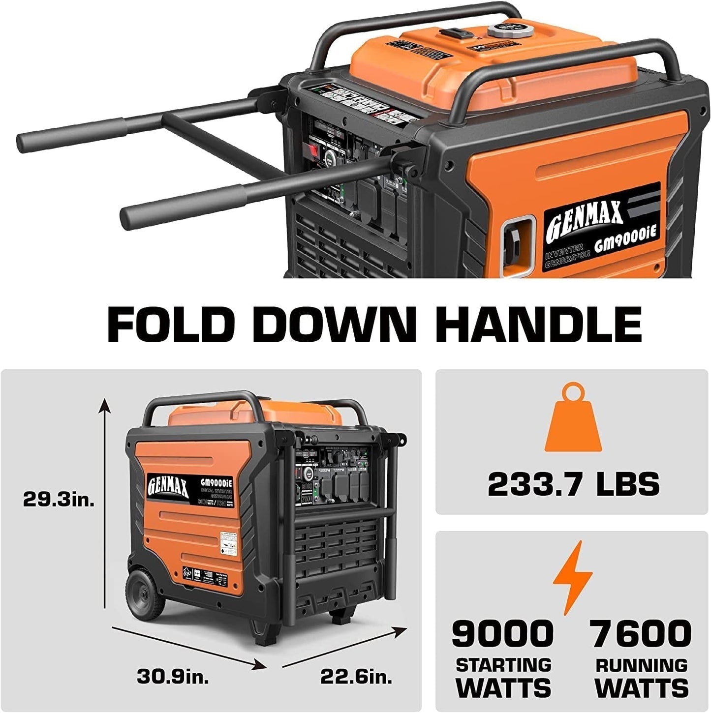 GENMAX Portable Inverter Generator, 9000W Super Quiet