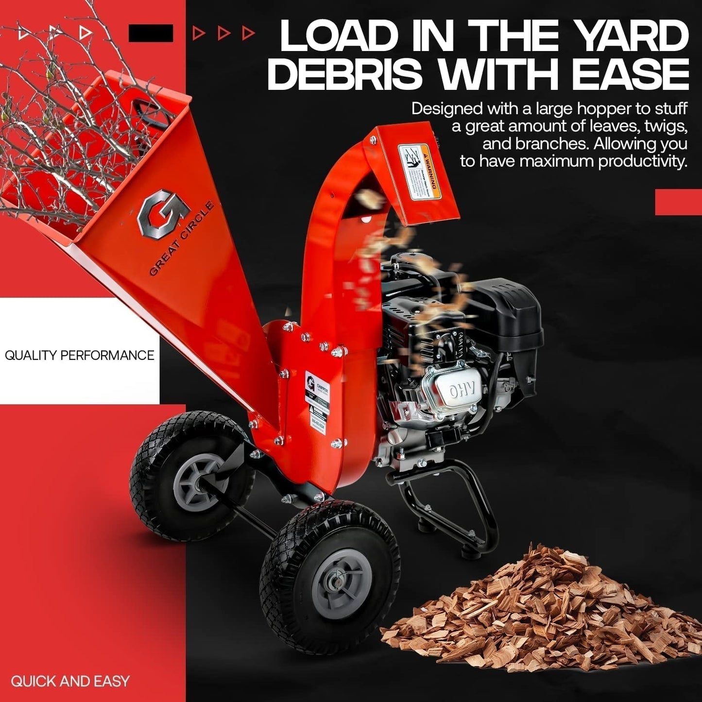 Greatcircleusa Mini Wood Chipper Shredder Mulcher Ultra Duty 7 HP Gas Powered