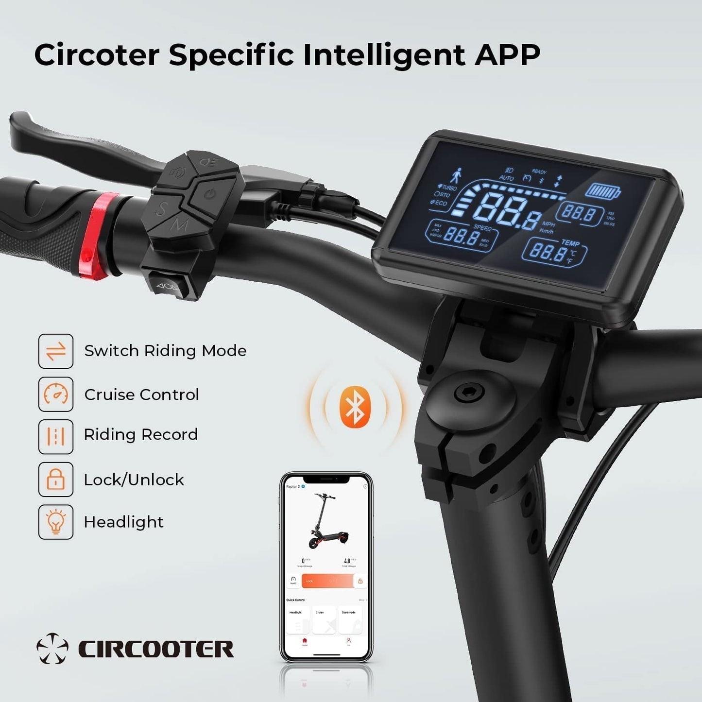 Circooter Electric Scooter Adult with Smart APP, 1600W/800W Motor, 28 Mph Top Speed