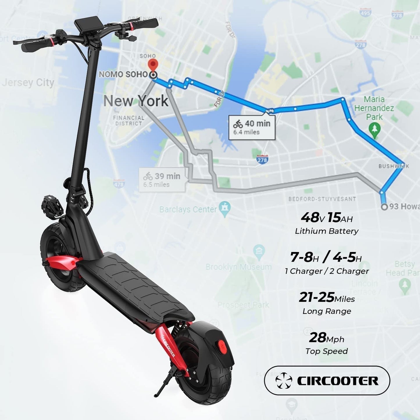 Circooter Electric Scooter Adult with Smart APP, 1600W/800W Motor, 28 Mph Top Speed