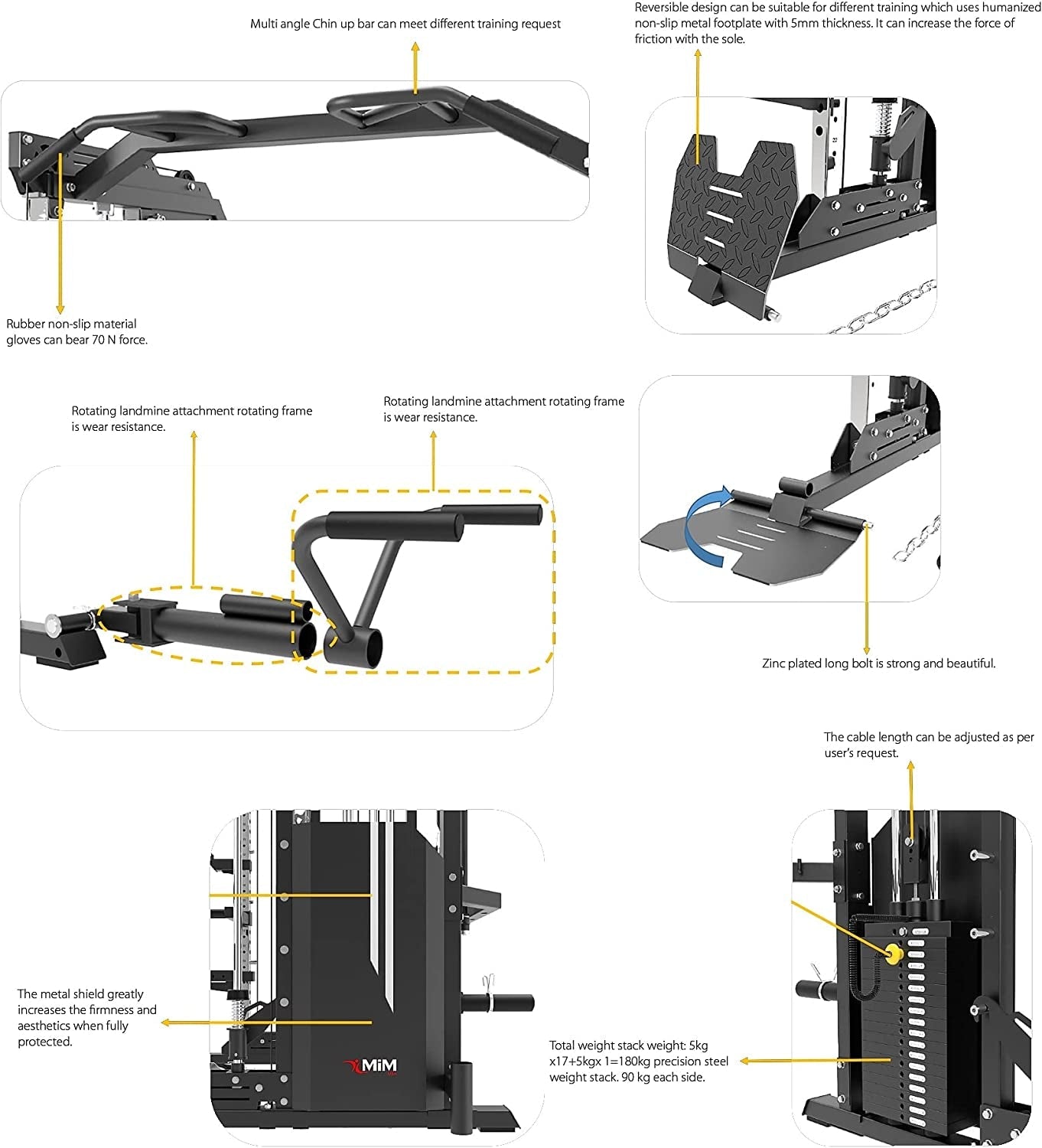MiM USA Hercules Ex, Commercial Smith Machine & Functional Trainer, All-in-One Gym Trainer w/ 400 Lbs.