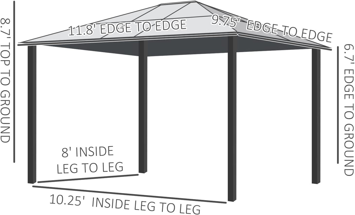 Outsunny 12′ x 10′ Aluminum Patio Gazebo Canopy w/ Polycarbonate Hardtop Roof