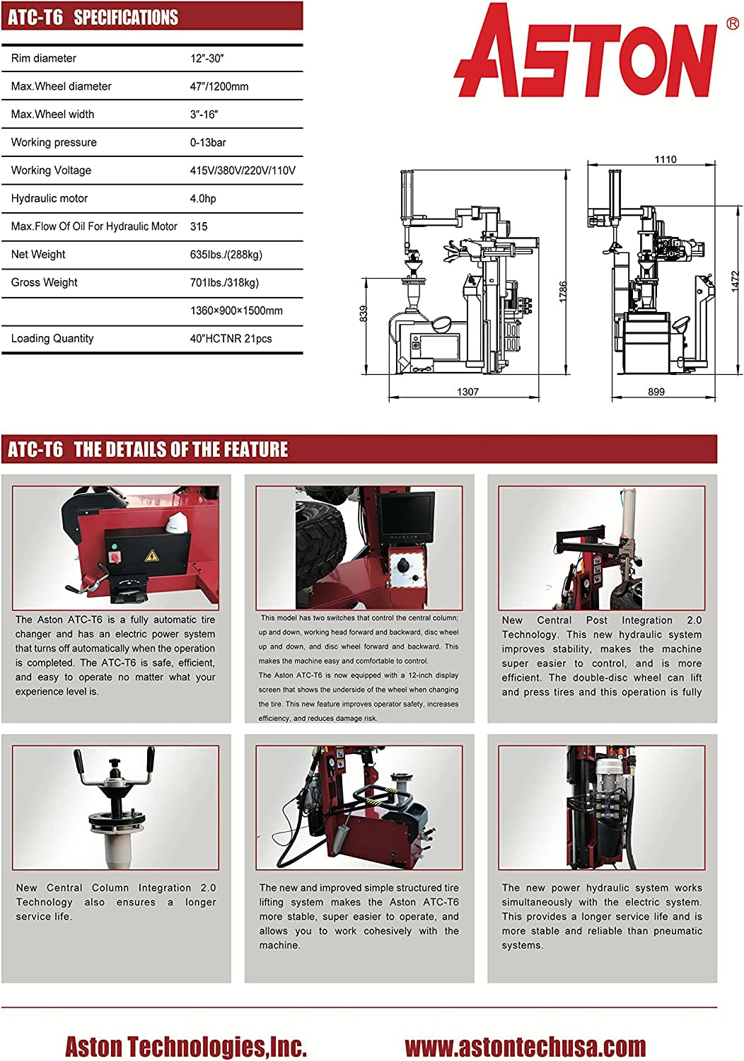 Aston Tire Machine Tire Changer Wheel Changer 4.0Hp