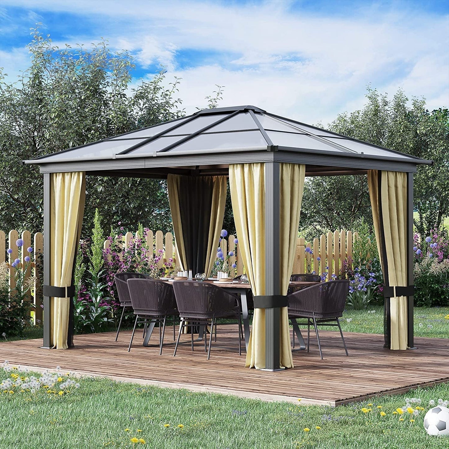 Outsunny 12′ x 10′ Aluminum Patio Gazebo Canopy w/ Polycarbonate Hardtop Roof