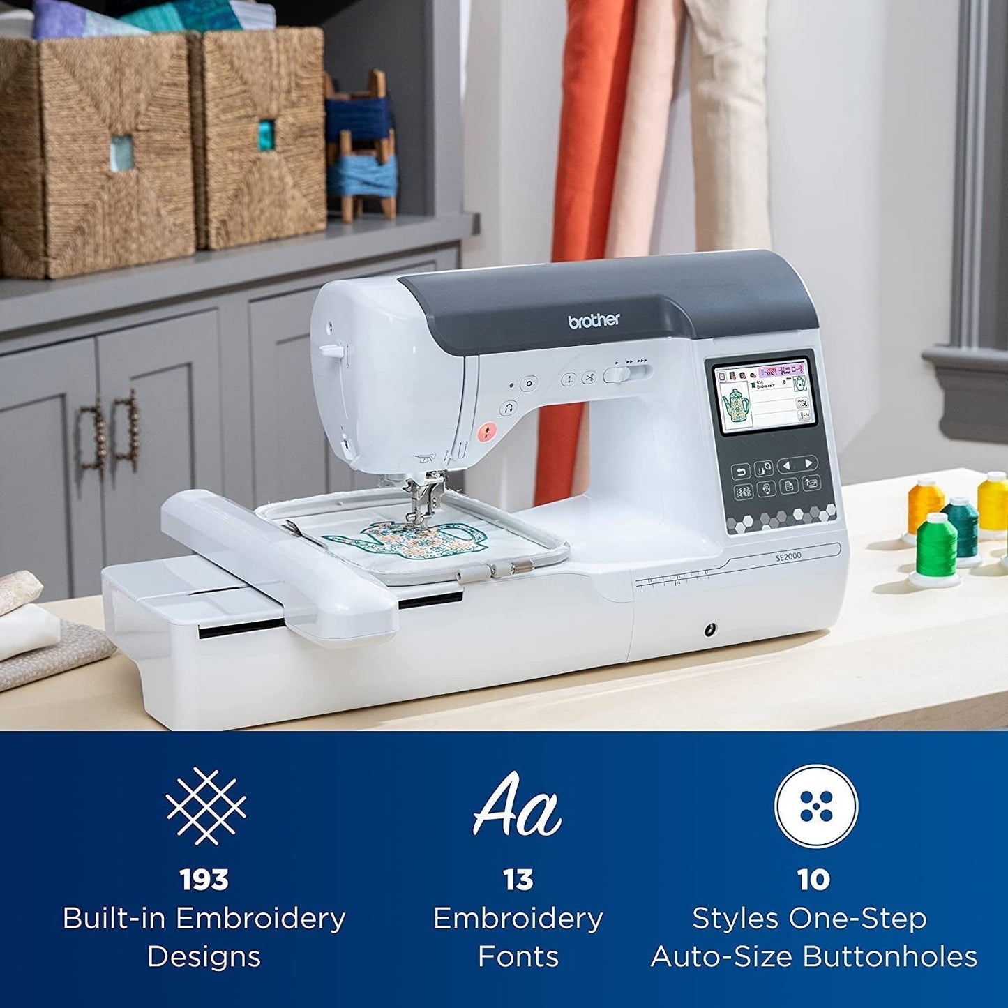 Brother SE2000 Computerized Sewing and Embroidery Machine, 5" x 7" Hoop Area, LCD Touchscreen, 241 Built-In Stitches, 193 Embroidery Designs, Wireless Technology