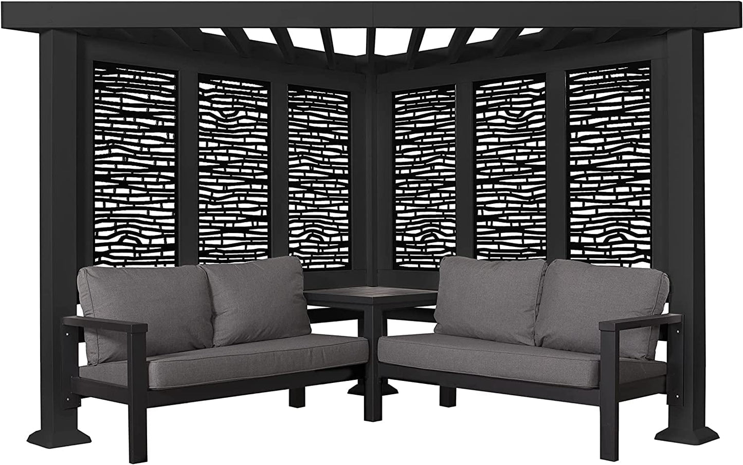 Glendale Modern Steel Cabana Pergola with Conversation Seating in Slate