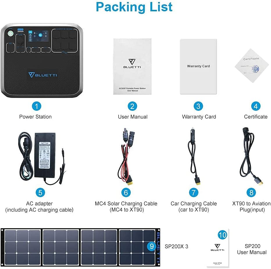 BLUETTI AC200P Portable Power Station with Solar Panel Included 2000W Solar Generator Kit with 3pcs