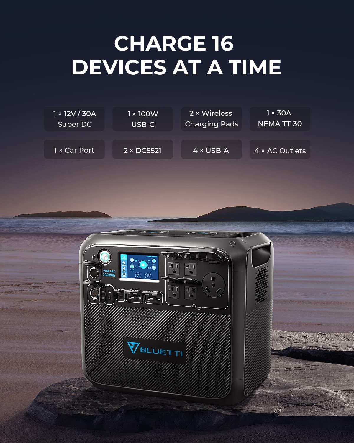 BLUETTI Portable Power Station AC200MAX, 2048Wh