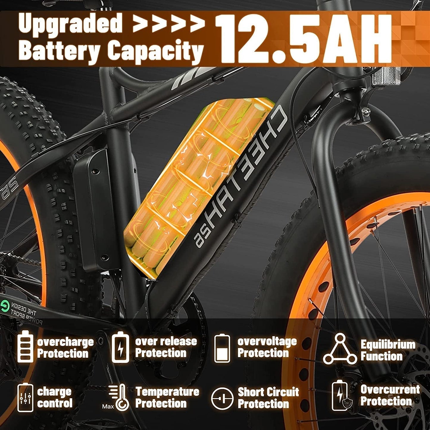 ECOTRIC Cheetah Electric Bike 26" X 4" Fat Tire Bicycle 500W 36V 12.5AH Battery Ebike Beach Mountain Snow E-Bike Throttle & Pedal Assist for Adults - 90% Pre-Assembled