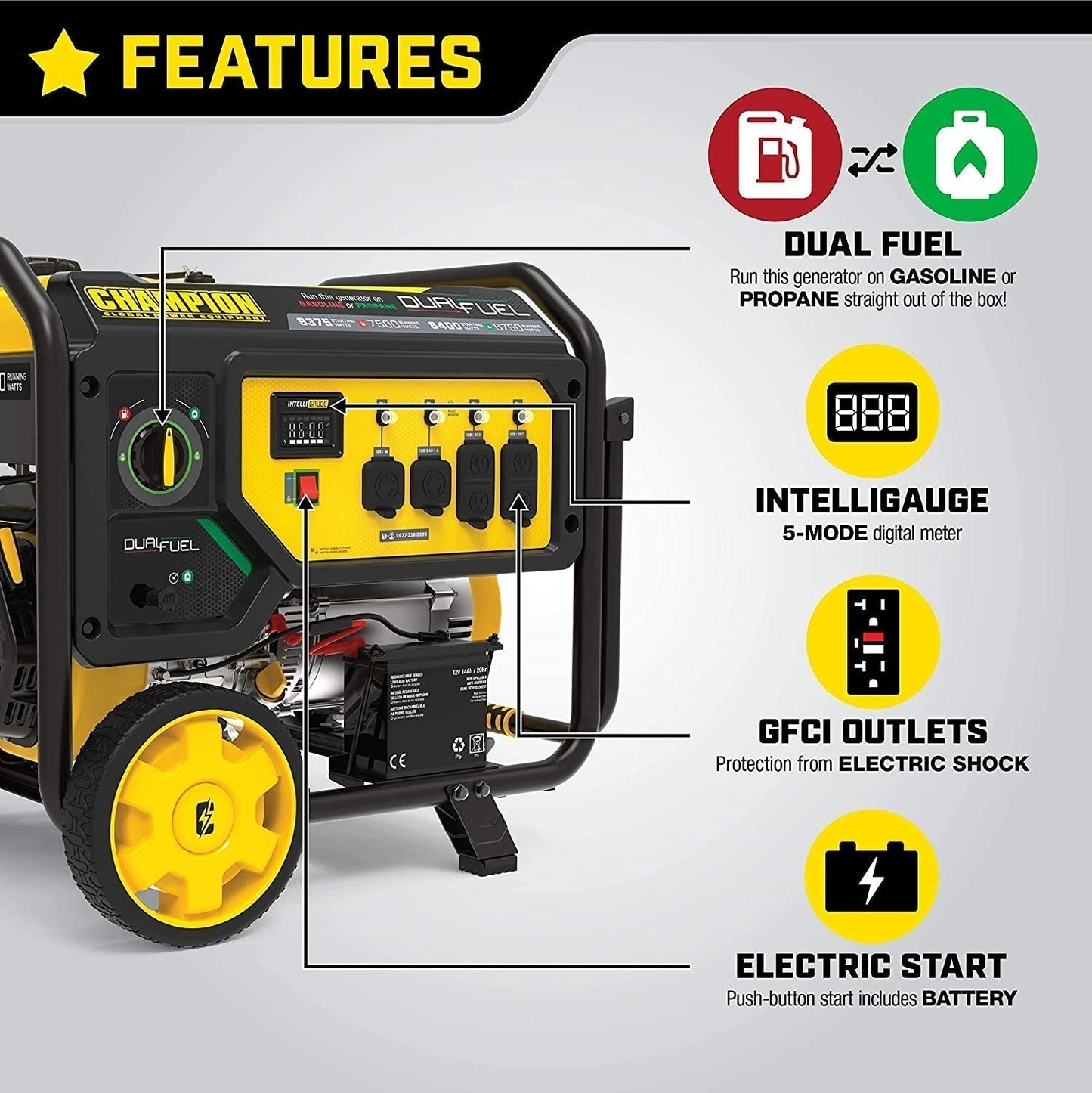 Champion 9375/7500-Watt Dual Fuel Portable Generator, Electric Start