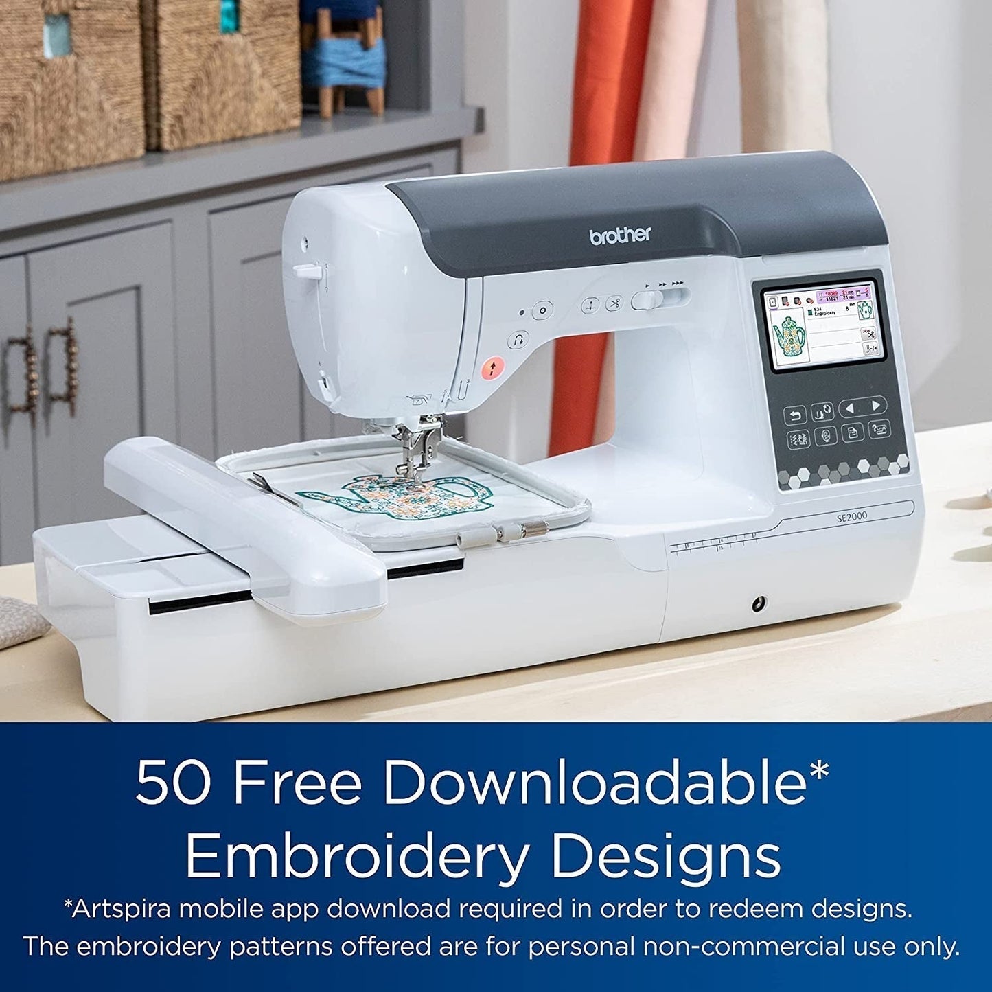 Brother SE2000 Computerized Sewing and Embroidery Machine, 5" x 7" Hoop Area, LCD Touchscreen, 241 Built-In Stitches, 193 Embroidery Designs, Wireless Technology