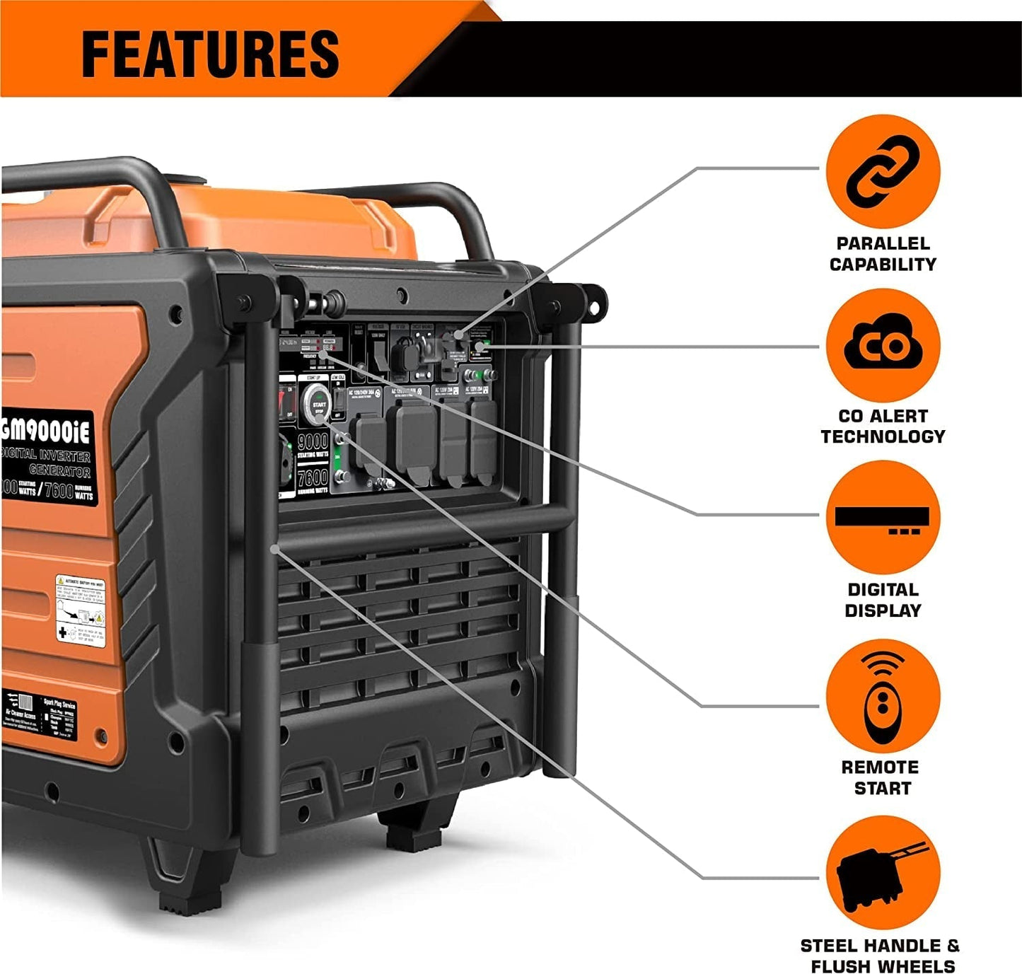 GENMAX Portable Inverter Generator, 9000W Super Quiet