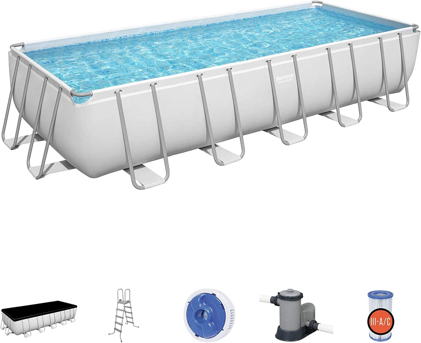 Bestway Power Steel 31’4″ x 16′ x 52″ Above Ground Rectangular Swimming Pool Set