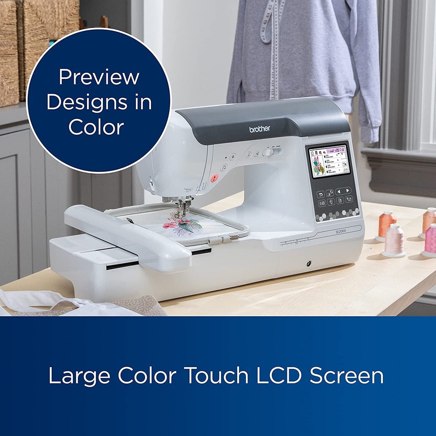 Brother SE2000 Computerized Sewing and Embroidery Machine, 5" x 7" Hoop Area, LCD Touchscreen, 241 Built-In Stitches, 193 Embroidery Designs, Wireless Technology