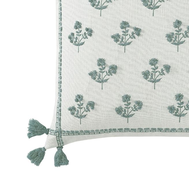 Green Block Print Floral Throw Pillow, Green, 20" x 20", Square, 1 Pillow