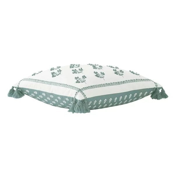 Green Block Print Floral Throw Pillow, Green, 20" x 20", Square, 1 Pillow