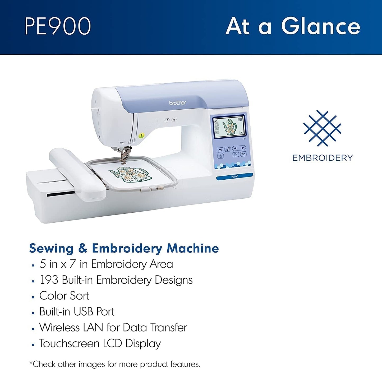 Embroidery Machine PE800, 138 Built-In Designs, 5" X 7" Hoop Area