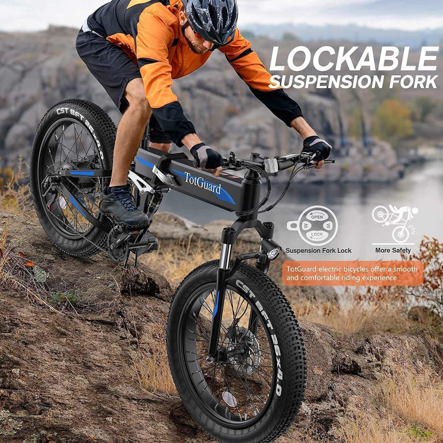 Totguard Electric Bike, 26" Fat Tire Electric Bike for Adults 500W 21.6MPH