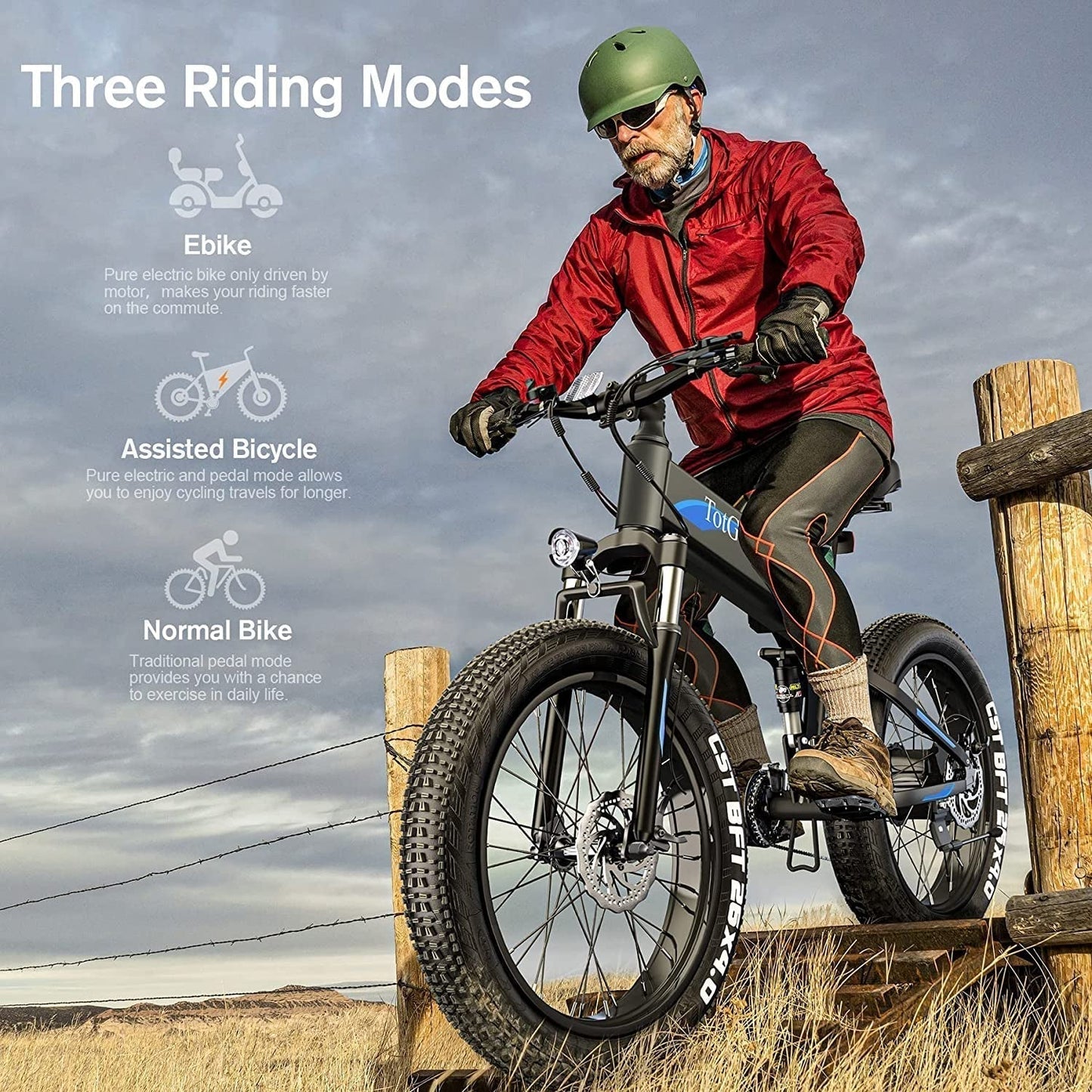 Totguard Electric Bike, 26" Fat Tire Electric Bike for Adults 500W 21.6MPH