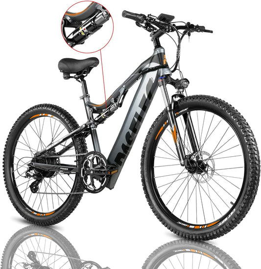 Electric Bike with Bafang Motor 750W Peak, Full Suspension Ebike, Electric Bike for Adults, Electric Mountain Bicycle with 13Ah Battery,27.5'' E-MTB, Professional 9-Speed Gears